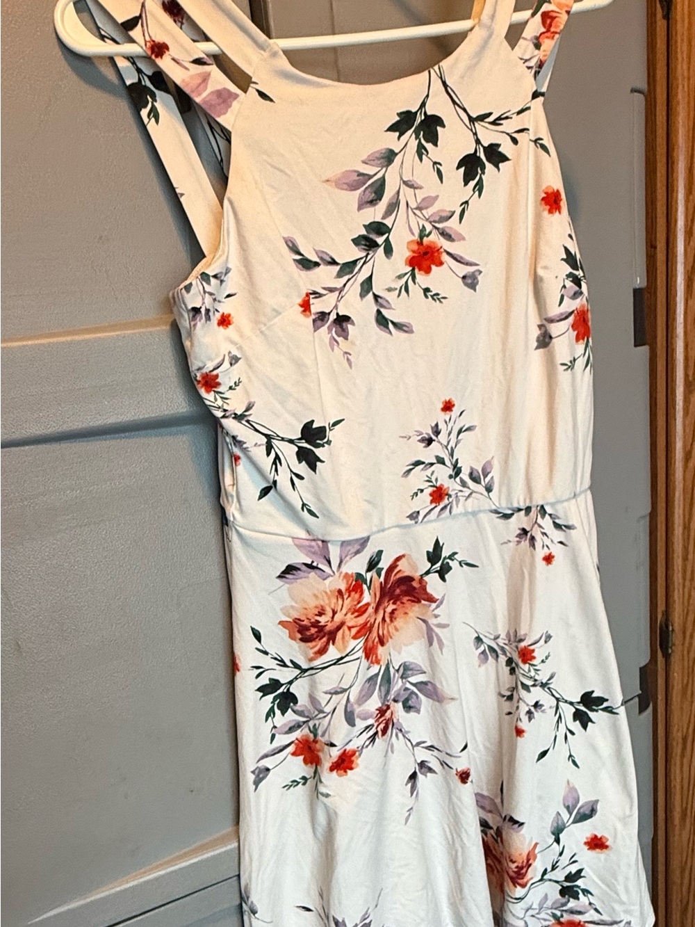 Iz Byer White Midi Dress with Coral and Lavender Floral Print